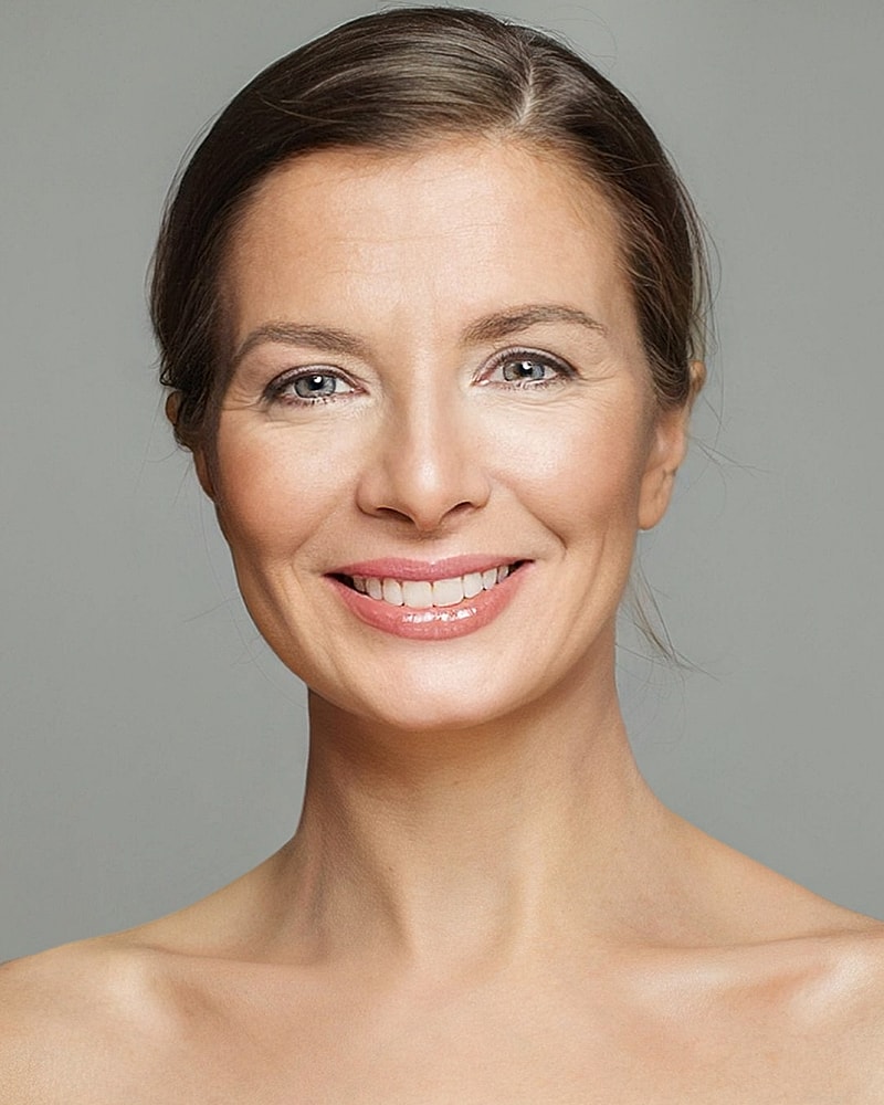 Smiling woman with natural makeup and smooth skin