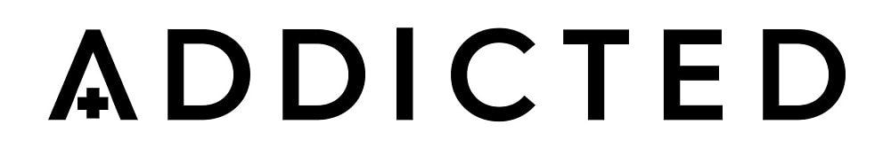 Bold text spelling "ADDICTED" on white background.